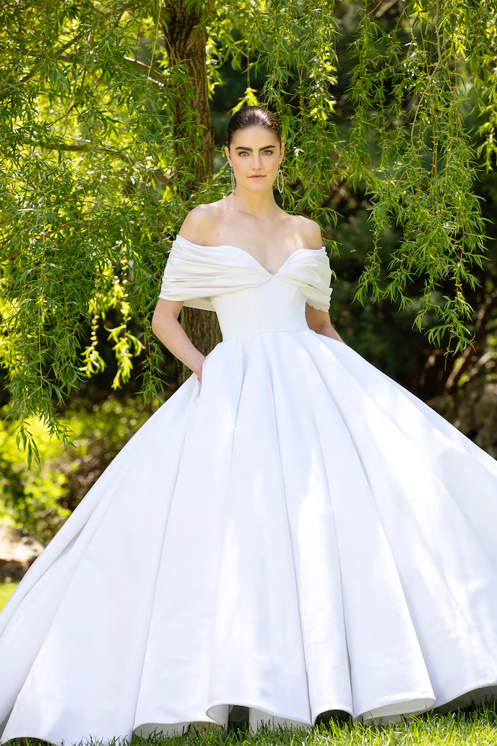 Christian Siriano Silk Faille Off The Shoulder Draped Bodice Gown