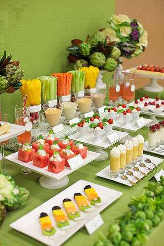 Fruit + Veggie Wedding Dessert Table full