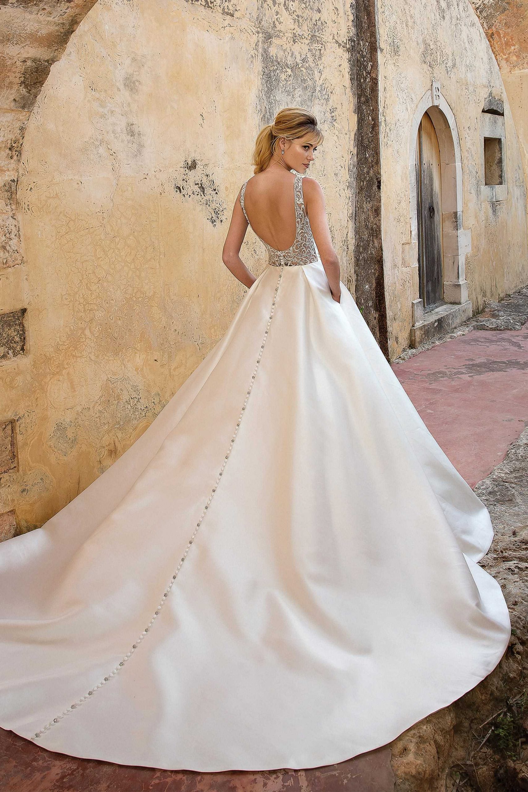 Justin Alexander Clean Mikado Ballgown With Crystal Buttons