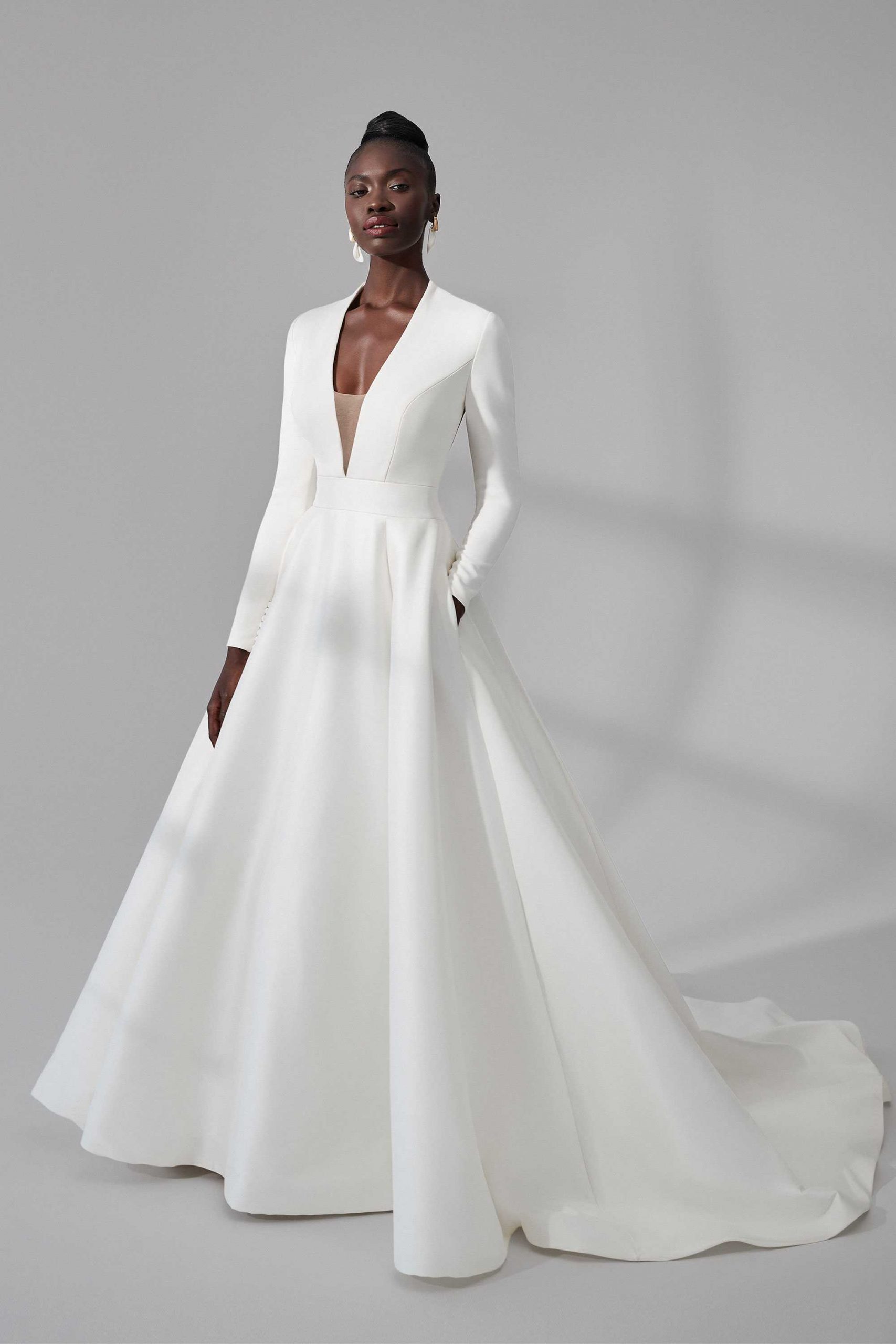 Justin Alexander Gainesville Clean Long Sleeve Ball Gown With Illusion Back
