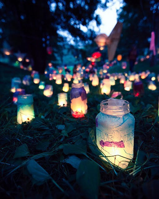 Tissue paper covered mason jars…lit